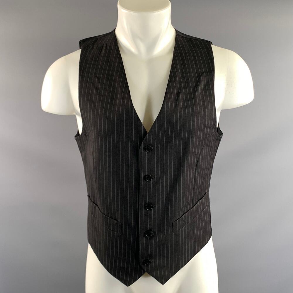 DOLCE & GABBANA Size S Grey Pinstripe  Button Up Vest